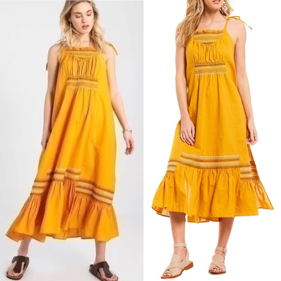 Free People Another Love Smocked Marigold Midi Dress - Picture 5 of 16